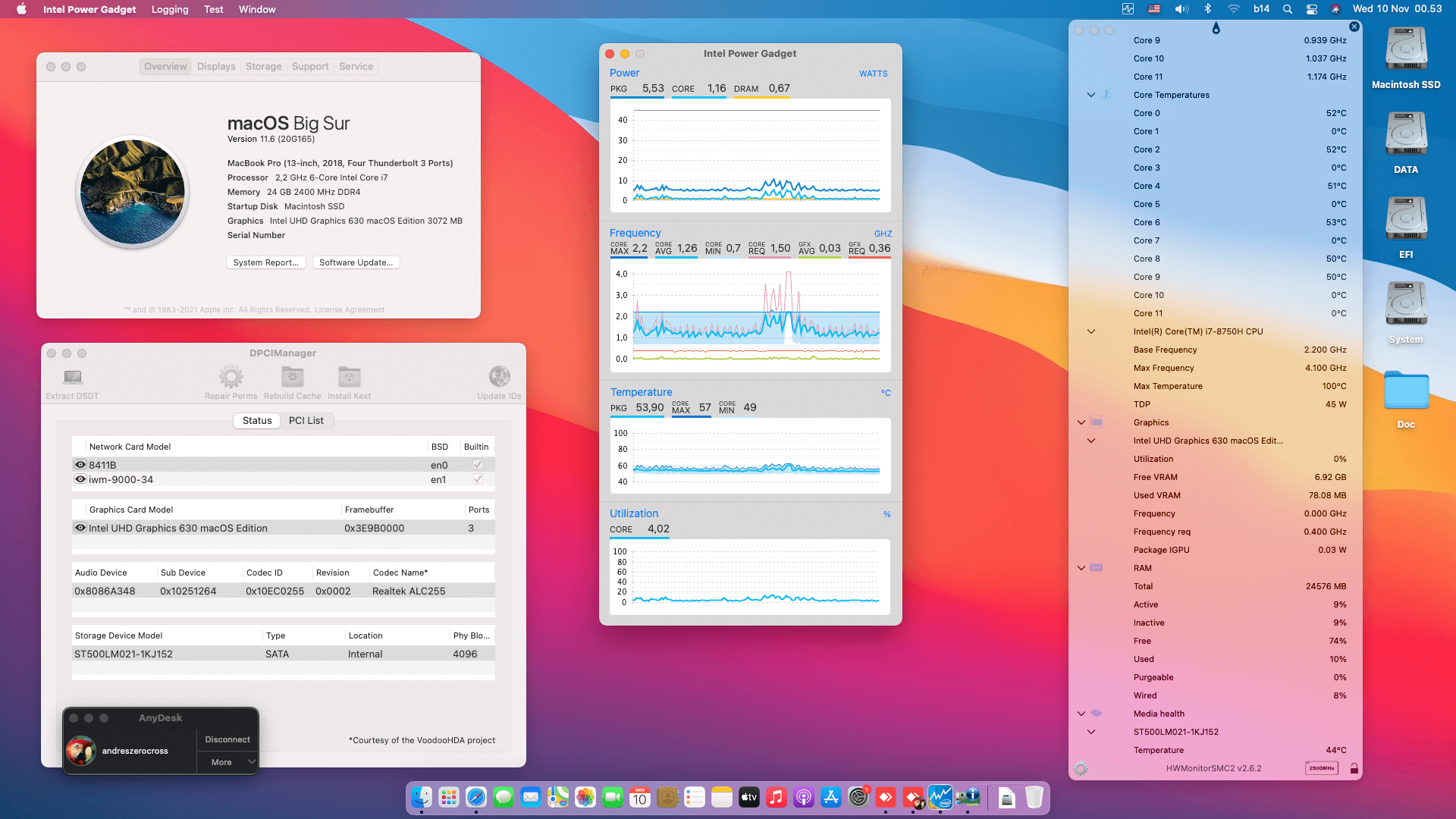 Success Hackintosh macOS Big Sur 11.6 Build 20G165 in Acer Nitro 5 AN515-52-73Y8